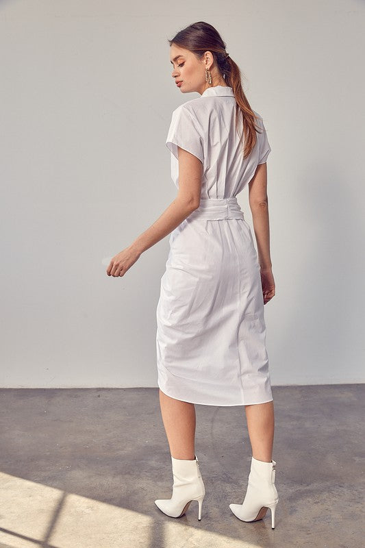 Ruched Tie Waist Midi Dress