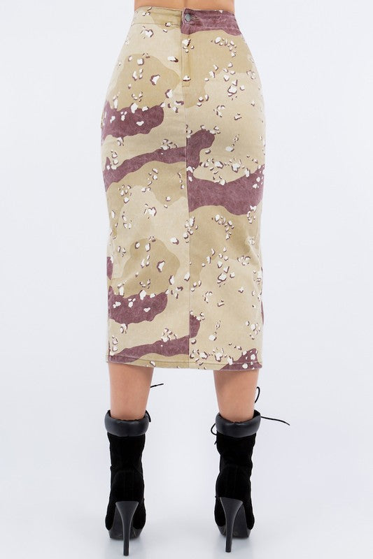 Camo Cargo Side Slit Skirt