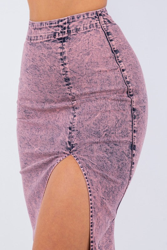 Pink Acid Wash Denim Skirt