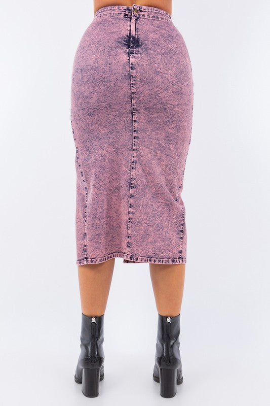 Pink Acid Wash Denim Skirt