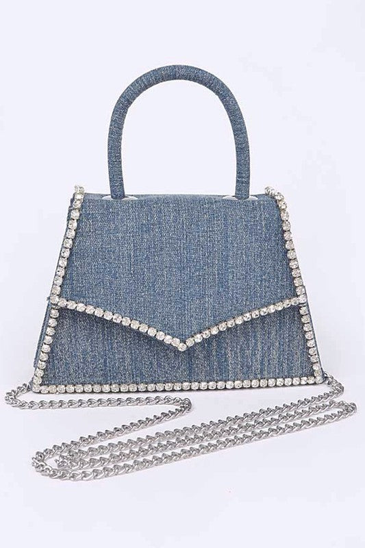 Rhinestone x Denim Top Handle Bag