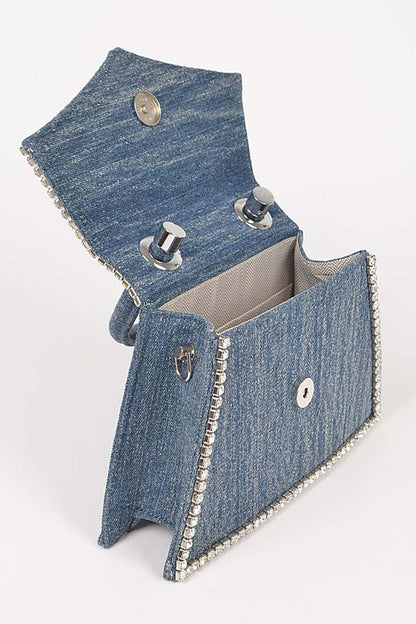 Rhinestone x Denim Top Handle Bag