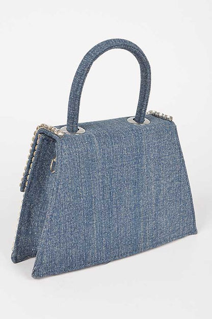 Rhinestone x Denim Top Handle Bag