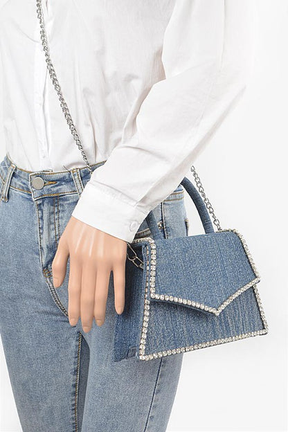 Rhinestone x Denim Top Handle Bag