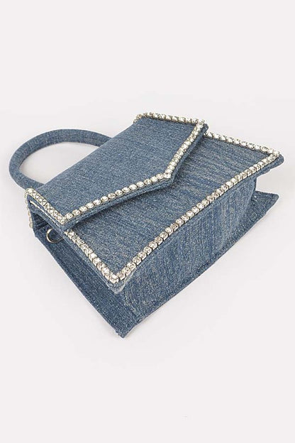 Rhinestone x Denim Top Handle Bag