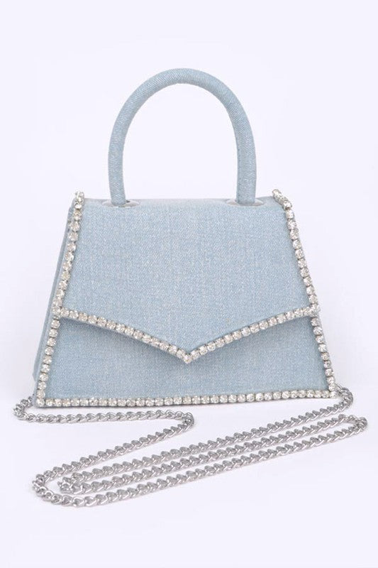 Rhinestone x Denim Top Handle Bag