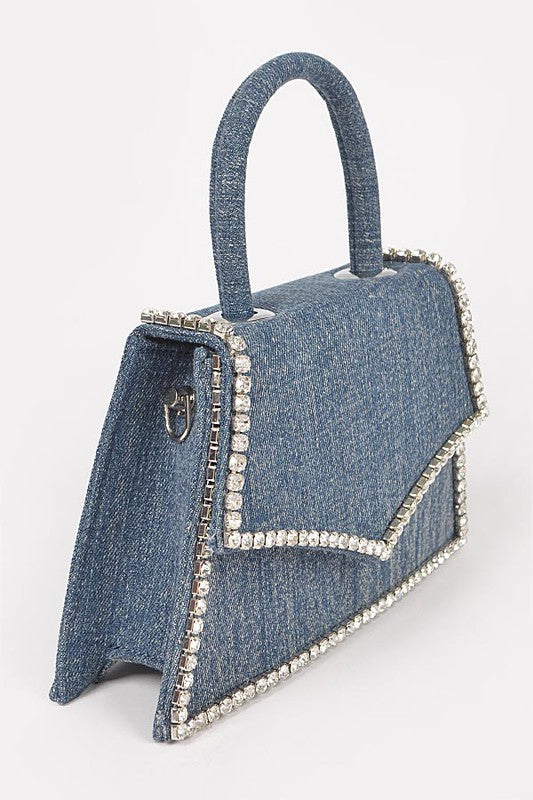 Rhinestone x Denim Top Handle Bag