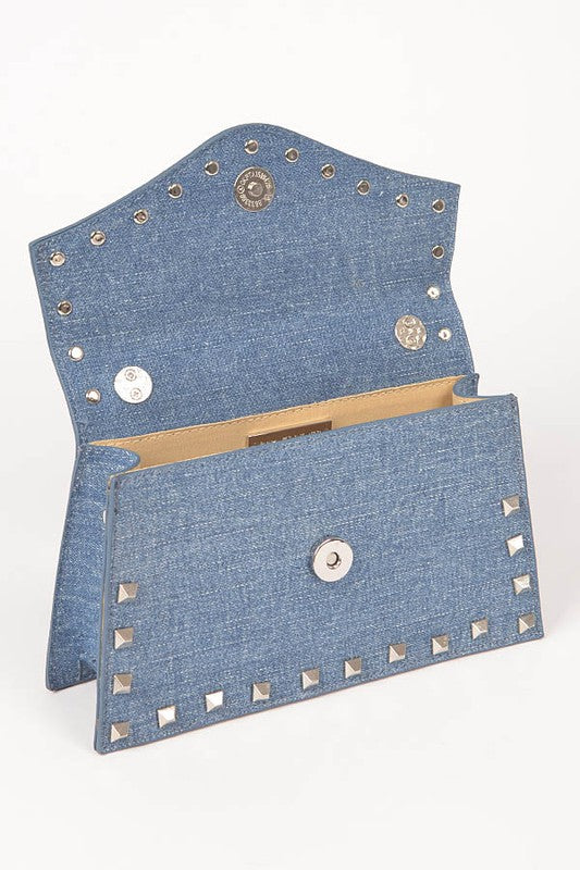 Gold Studded Top Handle Denim Bag