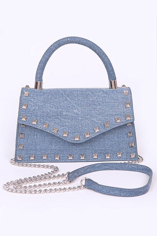 Gold Studded Top Handle Denim Bag