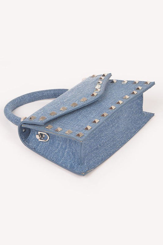 Gold Studded Top Handle Denim Bag