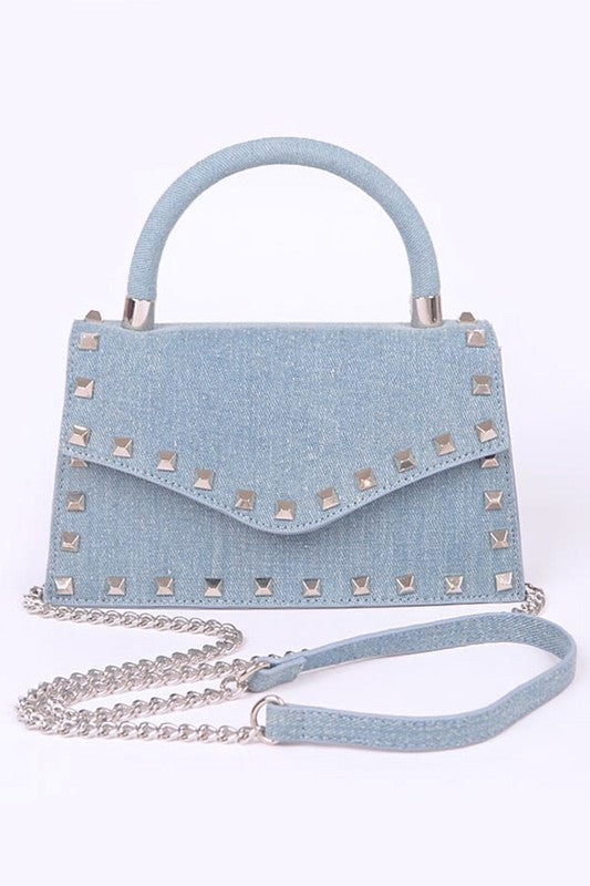 Gold Studded Top Handle Denim Bag