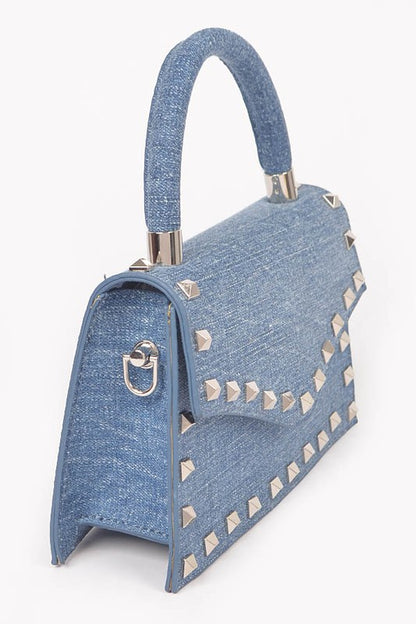 Gold Studded Top Handle Denim Bag