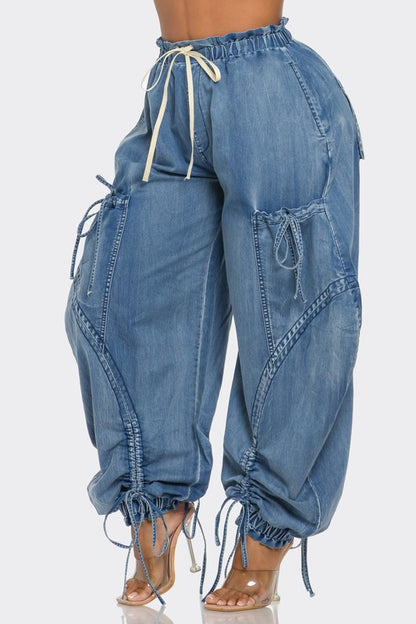 Denim Cargo Pants - Curve