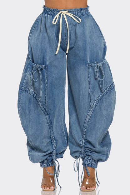 Denim Cargo Pants - Curve