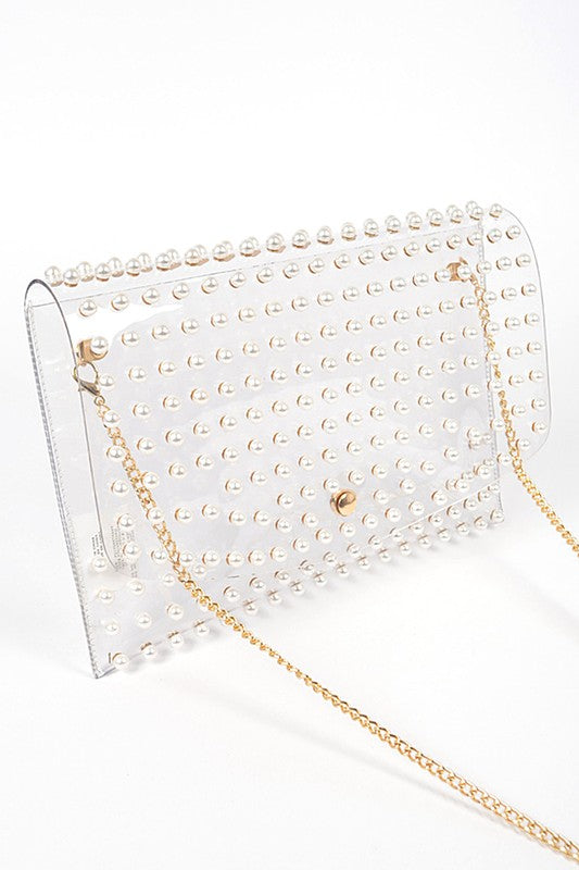 Clear Pearl Envelope Clutch