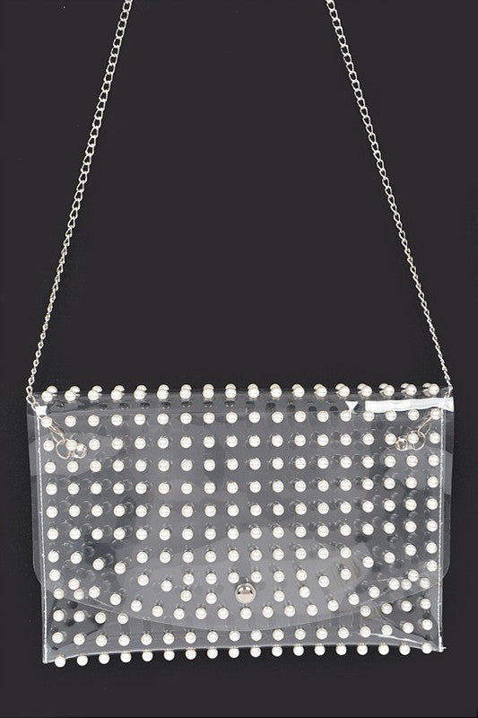 Clear Pearl Envelope Clutch