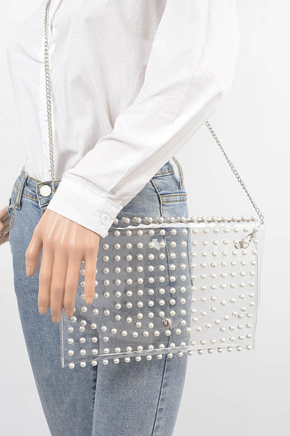 Clear Pearl Envelope Clutch