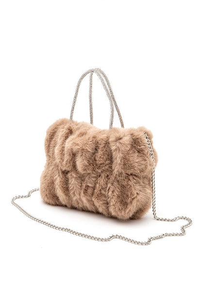 Faux Fur Rhinestone Handle Tote