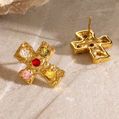 18K Gold-Plated Cross Earrings