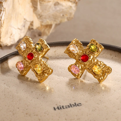 18K Gold-Plated Cross Earrings