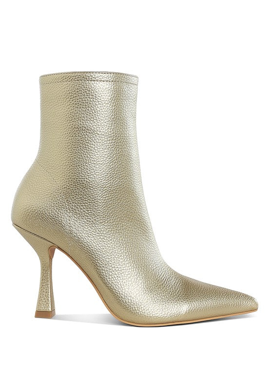 Brushed Metallic Pointed Toe Ankle Boots