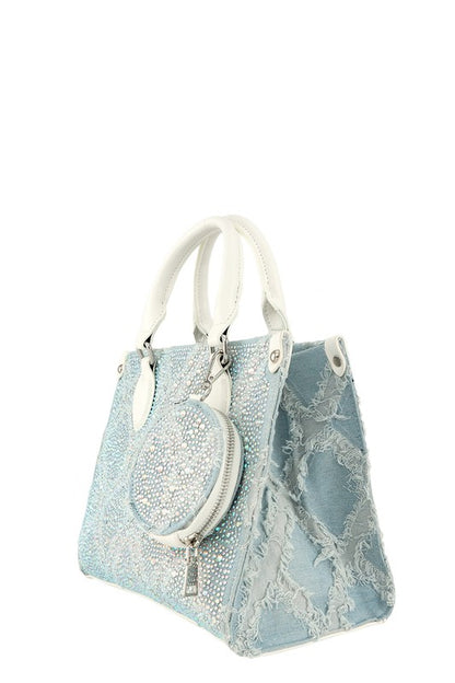 Distressed Denim Tote w/ Coin Purse