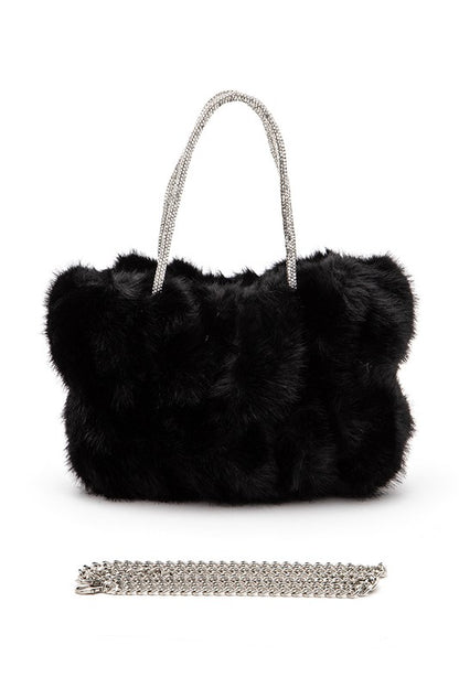 Faux Fur Rhinestone Handle Tote