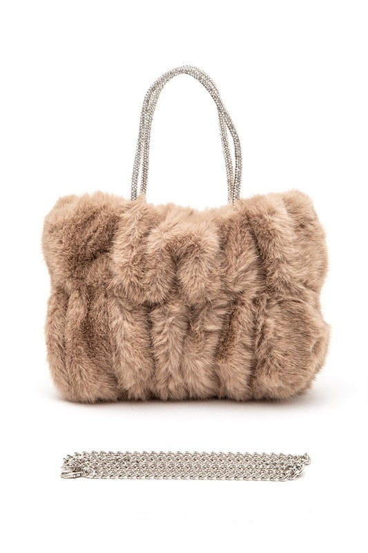 Faux Fur Rhinestone Handle Tote