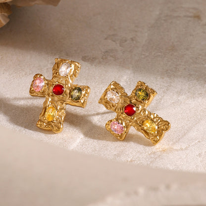 18K Gold-Plated Cross Earrings