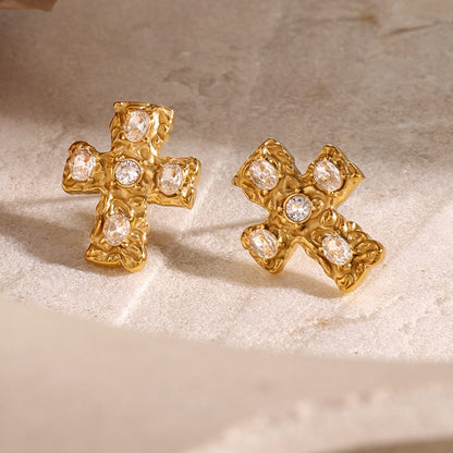 18K Gold-Plated Cross Earrings