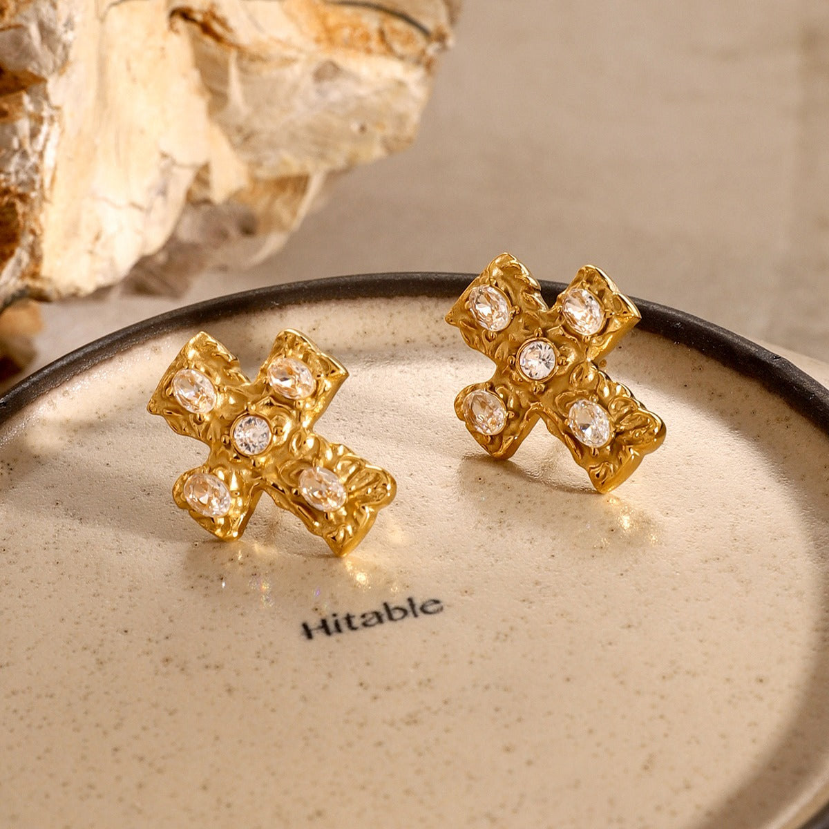 18K Gold-Plated Cross Earrings