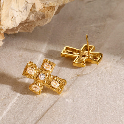 18K Gold-Plated Cross Earrings